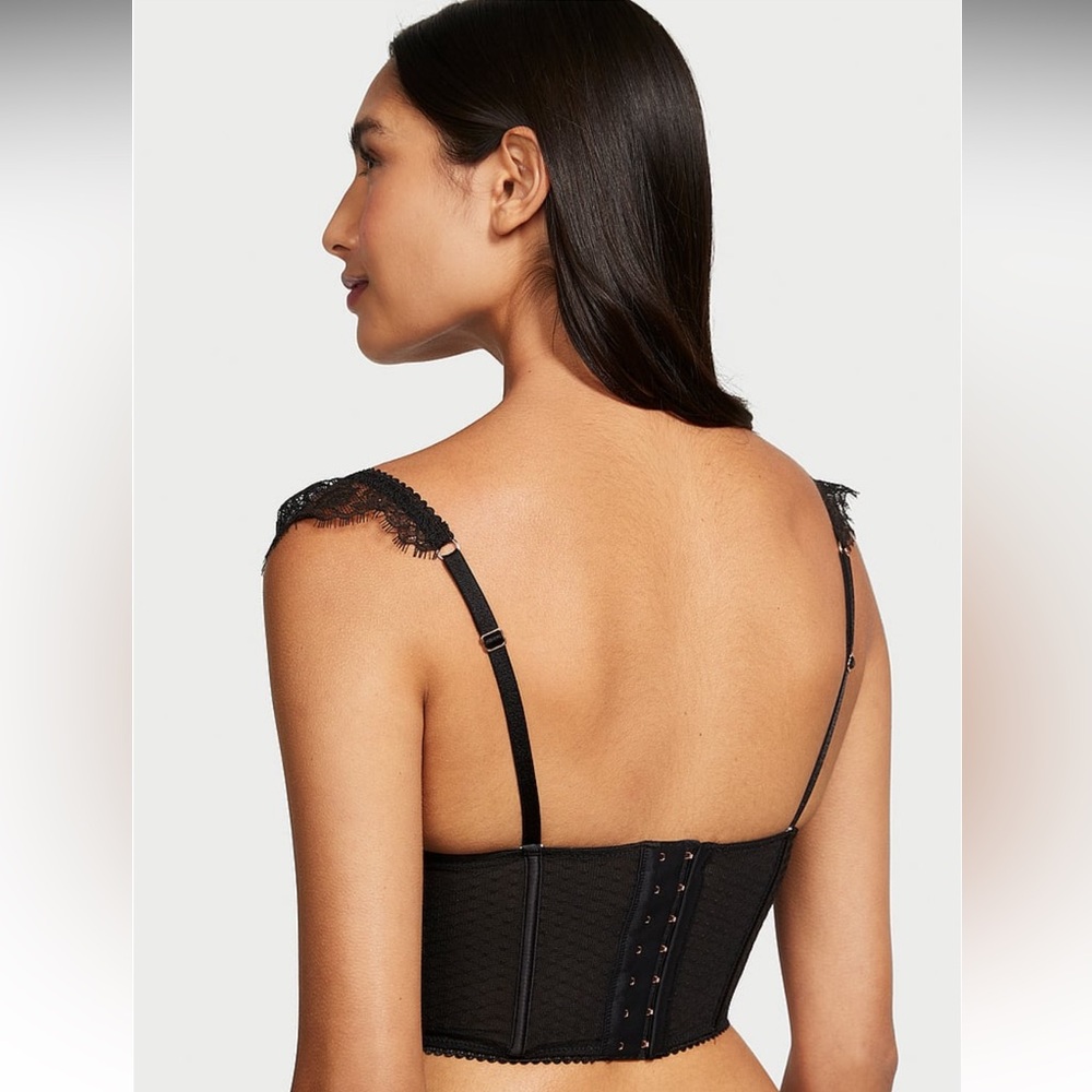 Victorias Secret Dream Angels Lace Cap-Sleeve Corset Top Black Purest Pink Small - Picture 4 of 10
